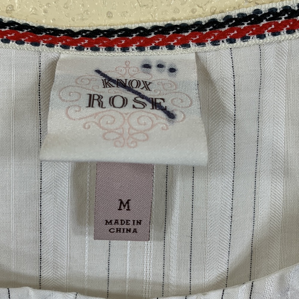 Knox Rose Top Blouse White Brown Embroidered M Light Weight Sleeveless Tiered - Picture 8 of 14